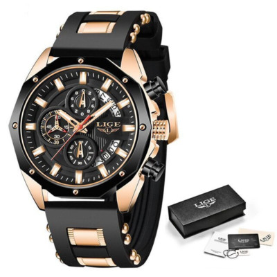 LIGE Herren orologi Top Marke Luxus Silikon Sportuhr Herren Quarz Datum Uhr Gold