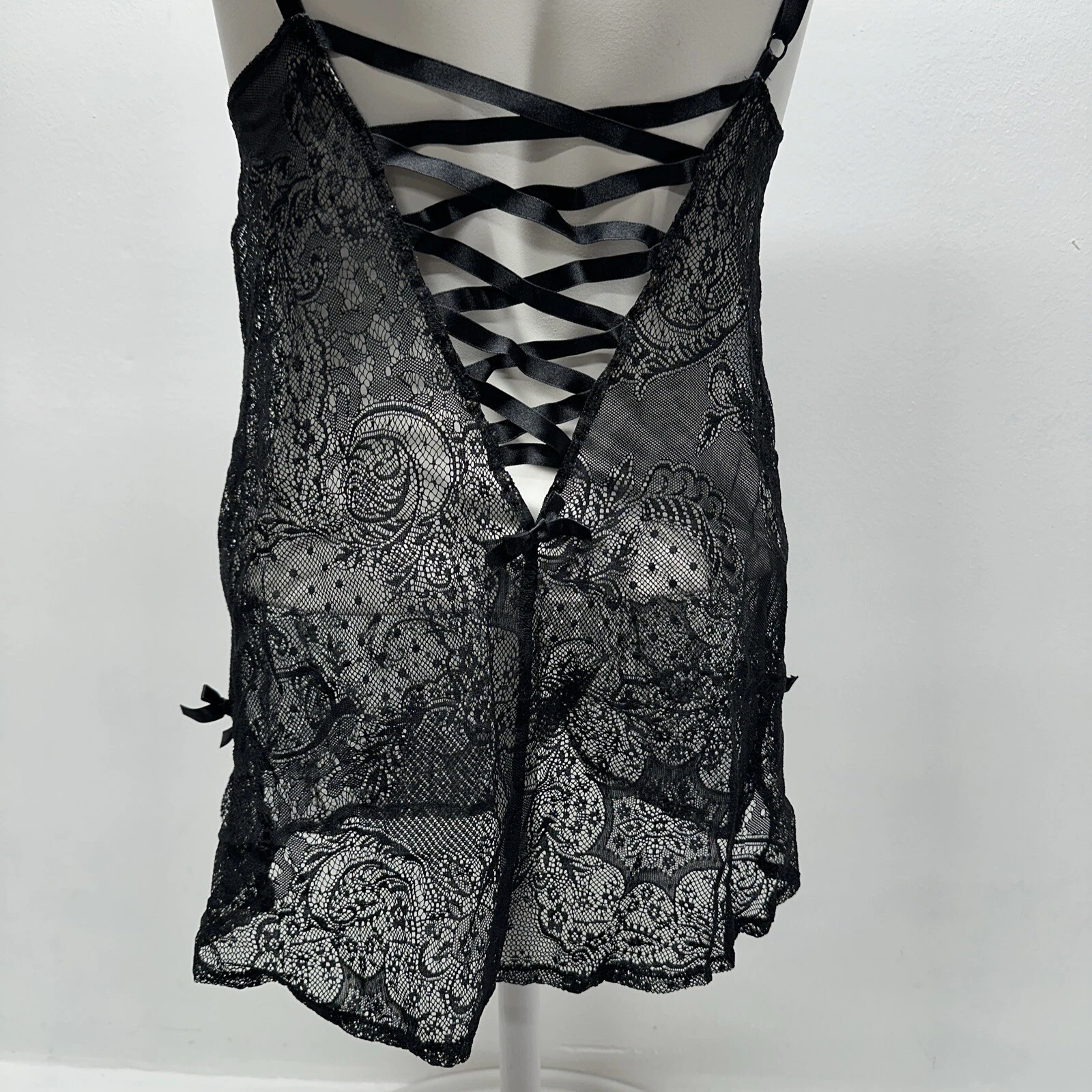 UNDERCOVER Abito Victoria’s Secret slip senza maniche See Thru pizzo floreale fiocco nero medio