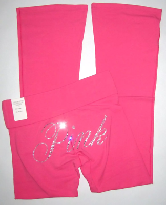 Victoria's Secret Pink Bling Rhinestone Foldover Flare Leggings