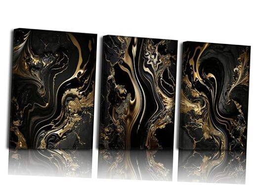 3pcs Black Gold Canvas Wall Art Abstract Gold Foil Black 12x16 canva heijin