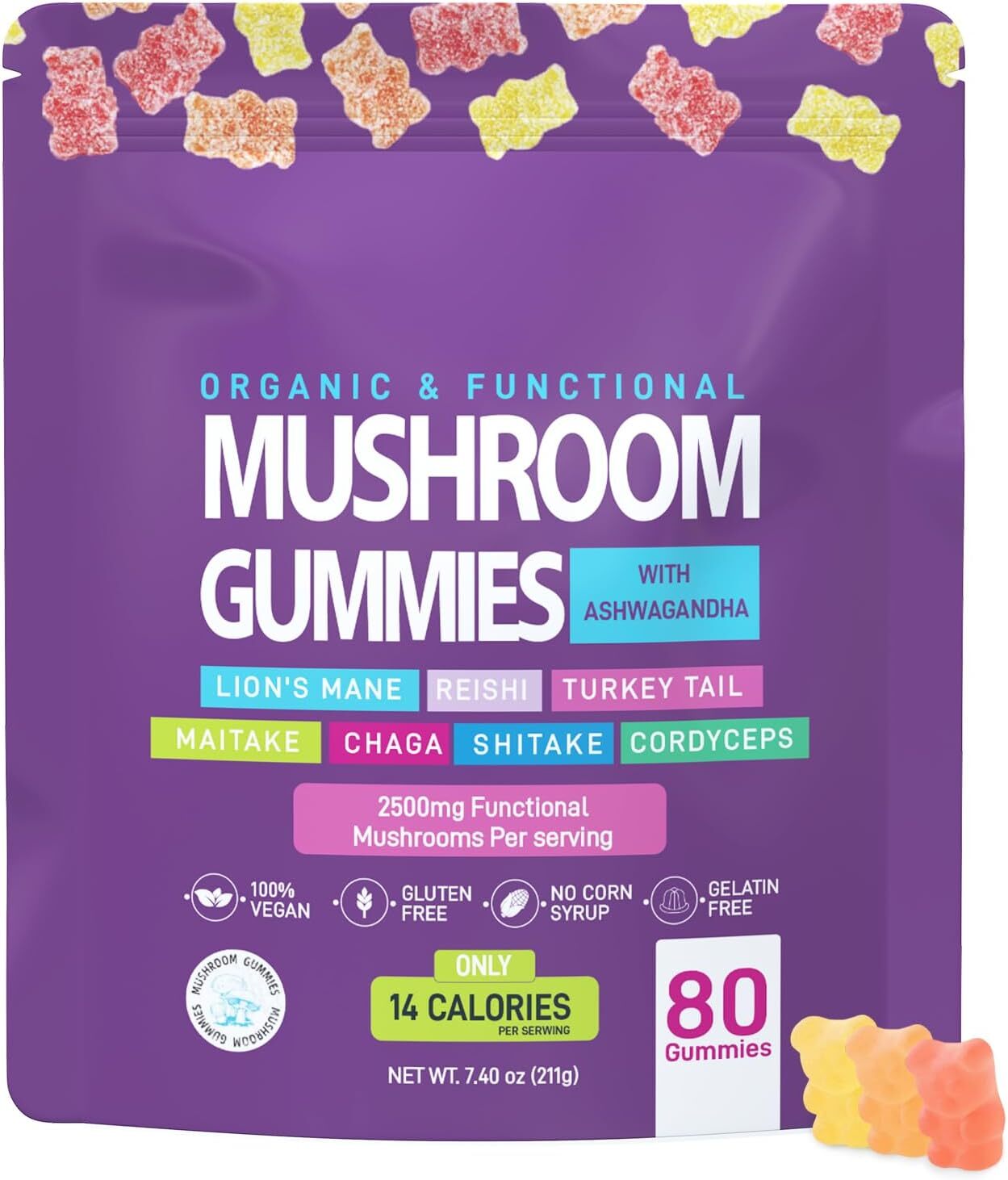 KSM 66 Ashwagandha & Lion's Mane Supplement Gummies