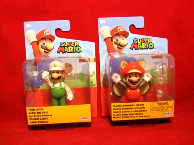 Nintendo Super Mario Flying Squirrel Mario & Fire Luigi Action Figures Free S&H