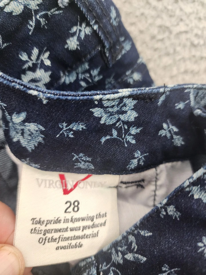 Pantalones de mezclilla VO Virgin Only para mujer 28 azules florales ajustados elásticos 28x28 Foto 4 de 4