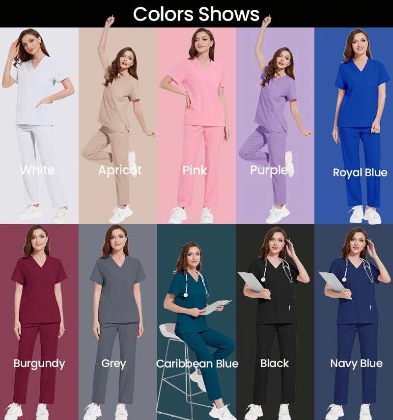 New Nurse Uniform Women Men Scrub Set V-Neck Top Straight Cargo Pants Summer - image 4 of 4