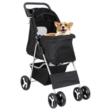 Pet Dog Stroller Foldable 4 Wheel  Small Medium Dog, Cat W/ Storage Basket & Cup