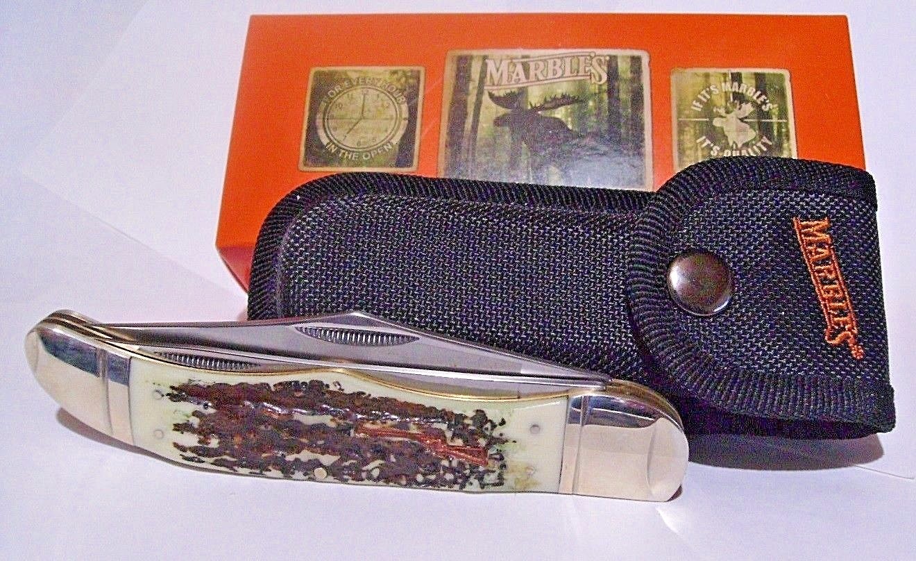 Marbles pocket knife Folding Hunter with Stag Handles and Sheath Free