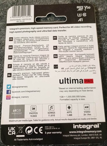 Scheda di memoria Integral Ultima Pro Premium ad alta velocità 64GB 100mb leggere 50MB scrivere - Foto 2 di 2