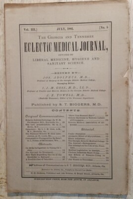July 1881 Georgia Tennessee Eclectic Medical Journal Medicine Hygiene