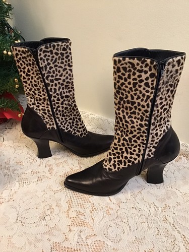 DKNY Donna Karen Italy Size 6 B Brown Leather Leopard - Fashion Boots Womens - Picture 5 of 9
