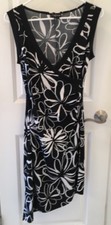 My Michelle Women's Floral Dress Size Medium, Black/White Sleeveless Asymmet Hem