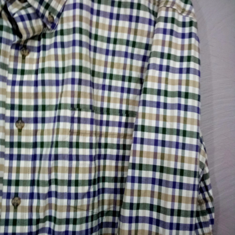 Camisa Eddie Bauer Para Hombres XXL Verde Azul Beige Abotonada 100% Algodón Foto 4 de 4