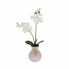 Flora Bunda Artificial Flower 15 in Real-Touch Orchids in Floral Cermaic Vase