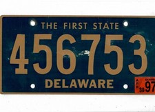 DELAWARE passenger 1997 license plate "456753"
