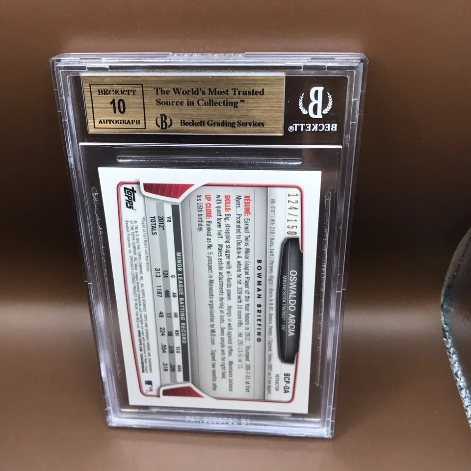 Bowman Chrome Oswaldo Arcia 2013 refractor azul automático #124/150 BGS 9,5 10 Foto 2 de 2