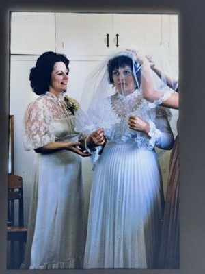 Bride Getting Ready 1970s 35mm Slide Photo Wedding Fashion Candid