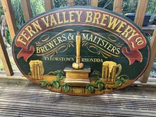 Vintage Oval Wooden 'Fern Valley’ Hand Painted Wall Sign Antique Brewery Ale 3D