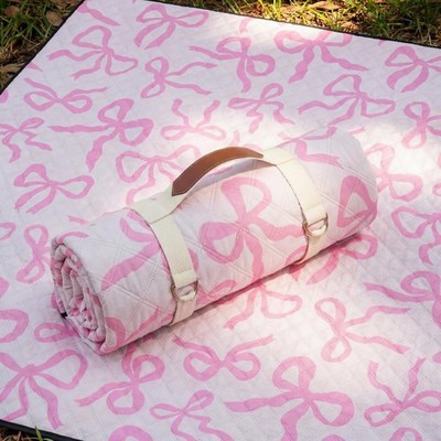 SmoothNovelty Pink Bow Picnic Blanket 80'' x 80'' Waterproof Extra Large Camp...