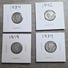 1919 1924 1934 1942 Mercury Dimes Silver Lot of 4 Circulated