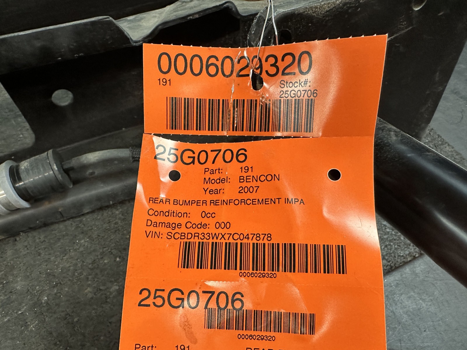 03-10 BENTLEY CONTINENTAL GTC REAR BUMPER REINFORCEMENT IMPACT REBAR 3W0807358B