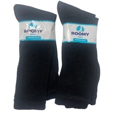 2 Pairs Diabetic Crew Socks Roomy Black J800L Size 10-13 Flat Toe Seam USA NWT