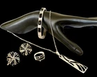 Vintage Sterling Silver/MOP/Onyx Jewelry Lot~Necklace~Bracelet~Ring~Earrings~90s