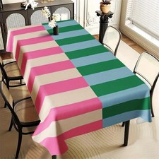 1 Piece Tablecloth - Pink, Blue and Green Horizontal Stripes - Durable and Easy