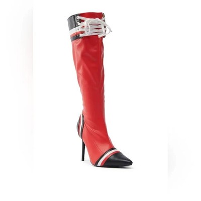 ''REDLINE SHOWGIRL'' Size: 11 Chic Red and Black Heeled Boots (Fast ship)