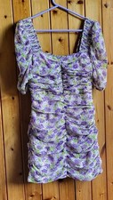 Zara Floral Print Ruched Mini Bodycon Dress Size M Colour Lilac Mix