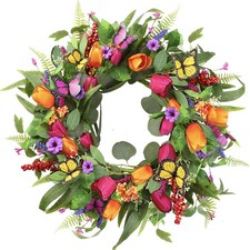 Spring Summer Wreath for Front Door 22 Inch Artificial Tulips Wreath Colorful