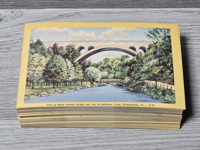 1937 Lot of 100 Linen Postcards Henry Avenue Bridge Wissahickon Creek Philly 