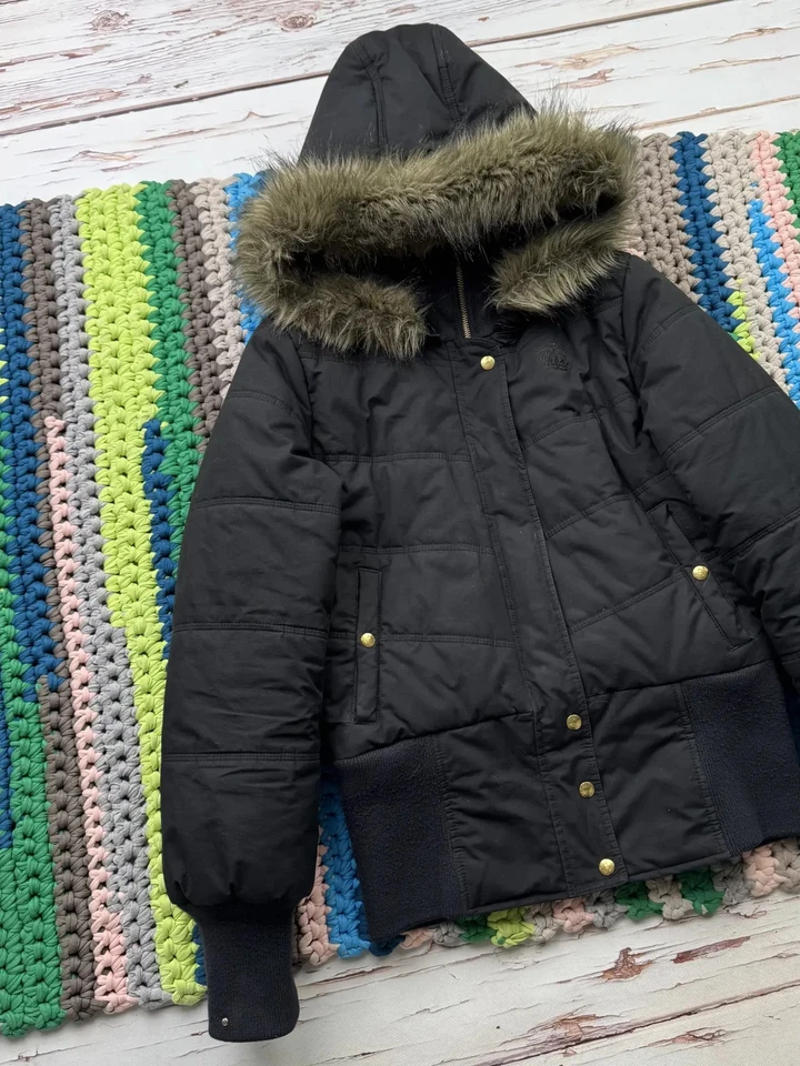 Adidas винтажный укороченный куртка с искусственным мехом капюшон женский размер M - Изображение 2 из 4