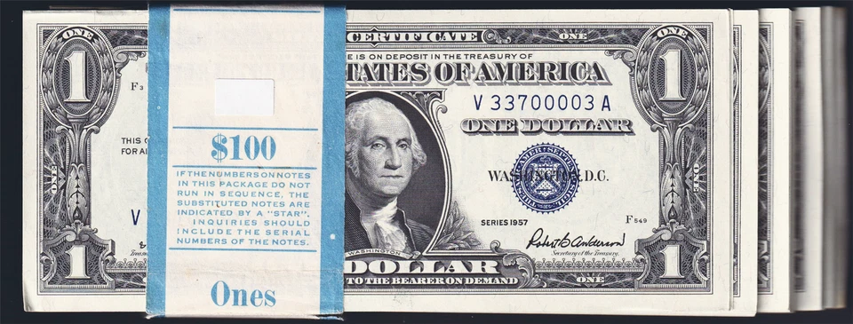USPC TWO (X2) FR 1619 $1 1957 SILVER CERTIFICATES, UNC (GEM) WITH SEQ SERIAL#'s - Image 3 of 4