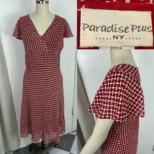 Paradise Plus NY Size 1X Red Bias Cut Dress. Flutter Sleeves, Pleated Bodice