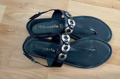 Tamaris Leder Zehentrenner Sandalen Schwarz Gr. 41 Neuwertig