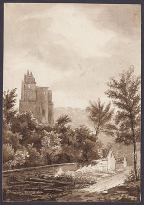 Burg Chateau castle Zeichnung watercolor drawing dessin 1830