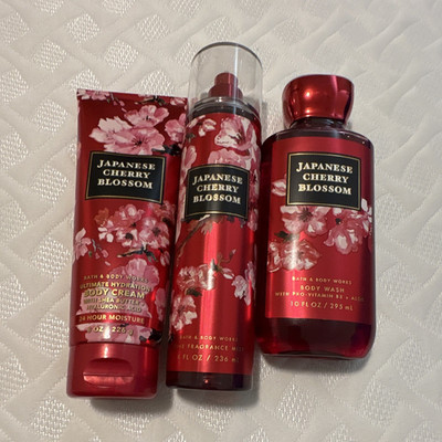 Bath & Body Works Japanese Cherry Blossom Cream Mist Wash Set 24 Hr Moisture