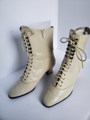 Vintage Ros Hommerson Victorian Style Lace up Boots Creme Women's 11ww