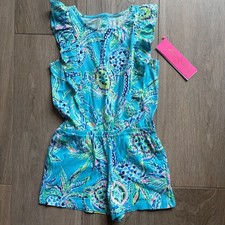 Lilly Pulitzer Girls Judith Romper Bermuda Blue Turtle Szn Sz S 4-5