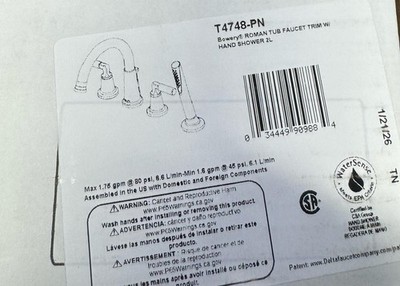 Delta T4748-PN Bowery Deck Mounted Roman Tub Filler, Polished Nickel*READ*