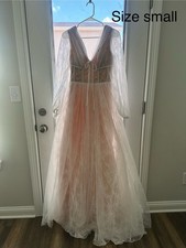 Long Sleeve Wedding Dress Lace White Corset/Zip Back Medium Length Train  Small  