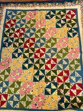Vintage Granny Chic Full/Throw TV cuddle Quilt Green Pink Machine Wash Dorm