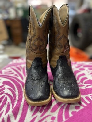 Roper Western Boots Little Kid 11 Ostrich Faux Child Black 09-018-1900-0050 BL