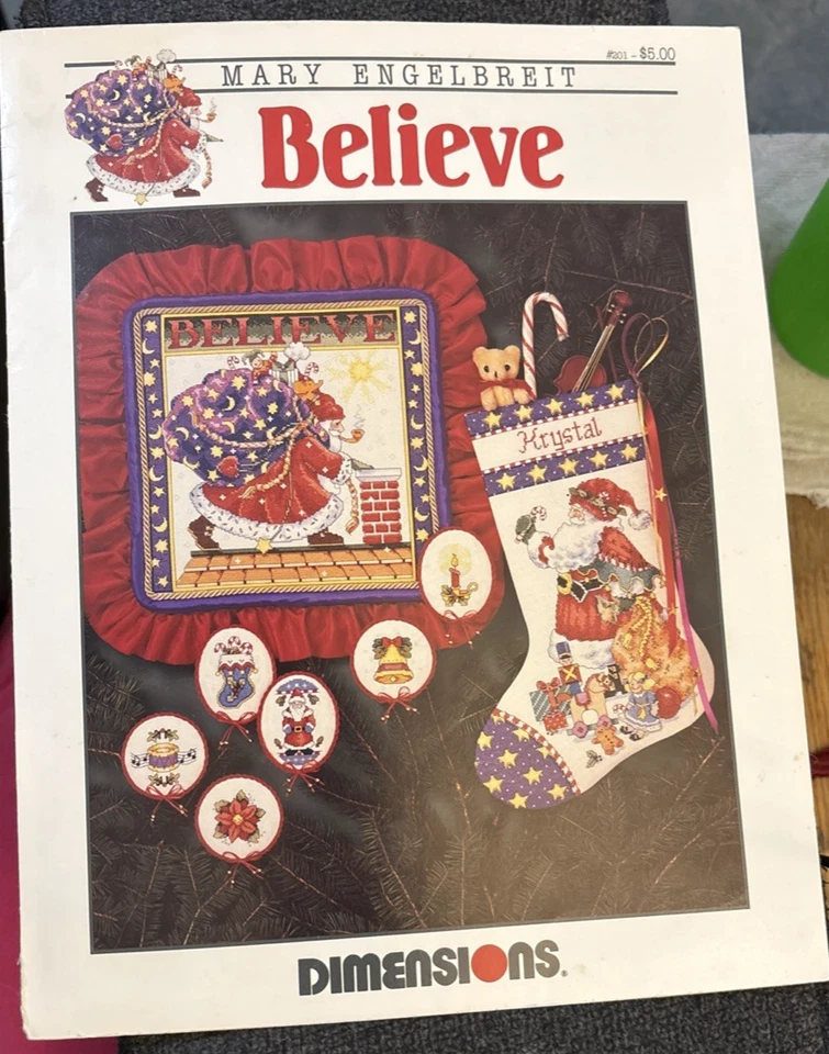 Vtg Rare Dimensions M Engelbreit BELIEVE Cross St Christmas '92 Pattern #201 - Image 2 of 4
