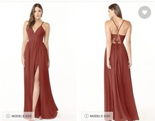 Azazie Aaida A-Line Corset Chiffon Bridesmaid Dress Size A4, Color: Terracotta
