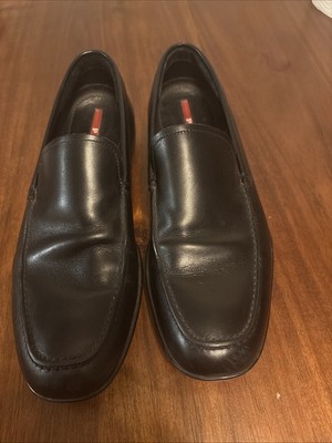 Prada Sport Linea Rossa Black Leather Slip On Loafers Men s Size 7.5