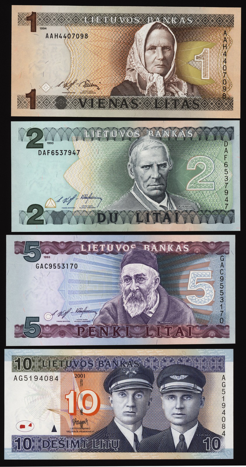 Lithuania 1-10 Litas 1990s P53, P54, P55, P65 AU/UNC