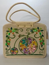 Vintage Enid Collins Bead Jeweled Canvas Zippered Purse Shoulder Bag Handbag