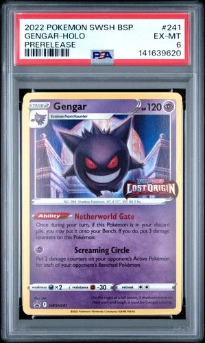 2022 POKEMON SWSH BLACK STAR PROMO PRERELEASE #241 GENGAR-HOLO PSA 6