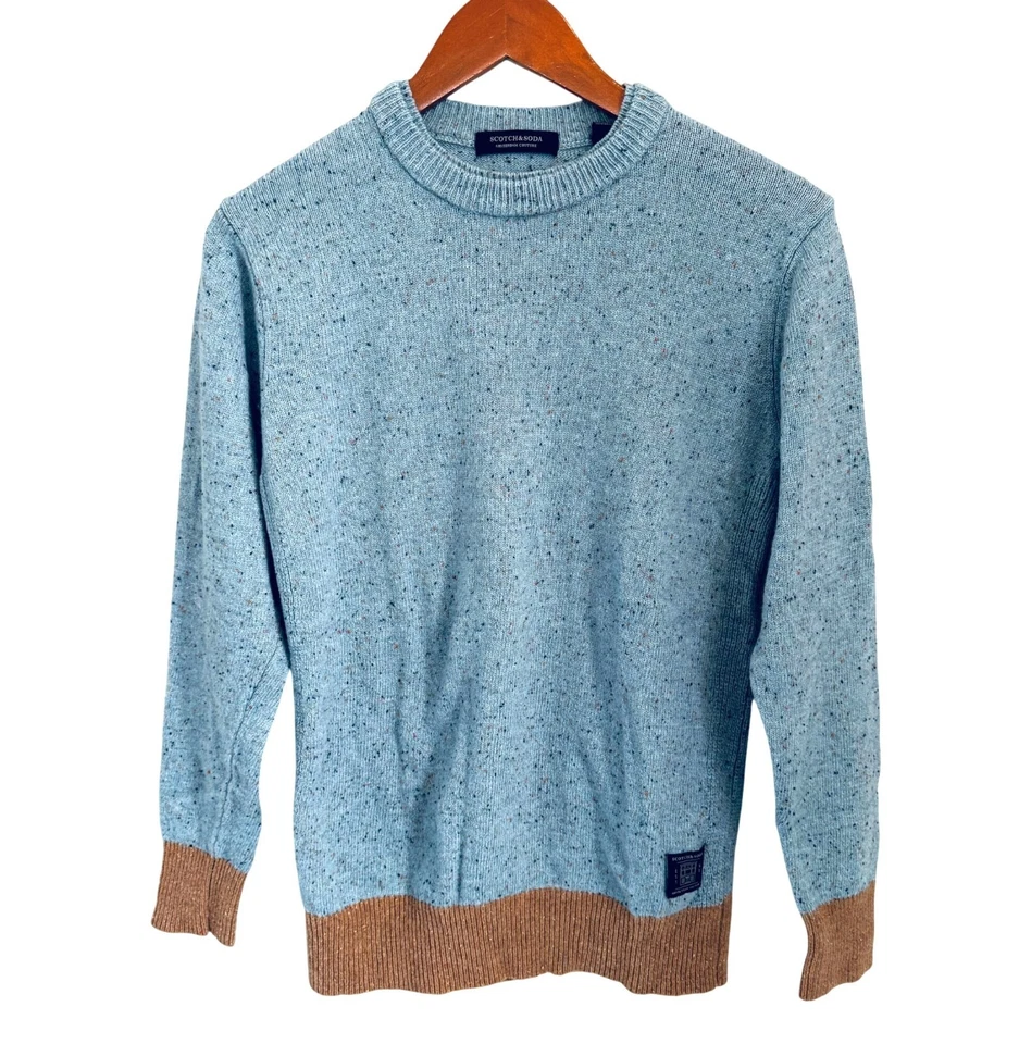 Pullover Scotch & Soda para hombre cuello redondo mezcla de lana azul claro beige bloque de color Foto 2 de 4