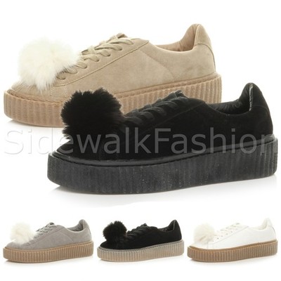 Damen Ladies Plateau Flatform Bommel Schnürschuhe Sneaker Creepers Schuhe Gr.